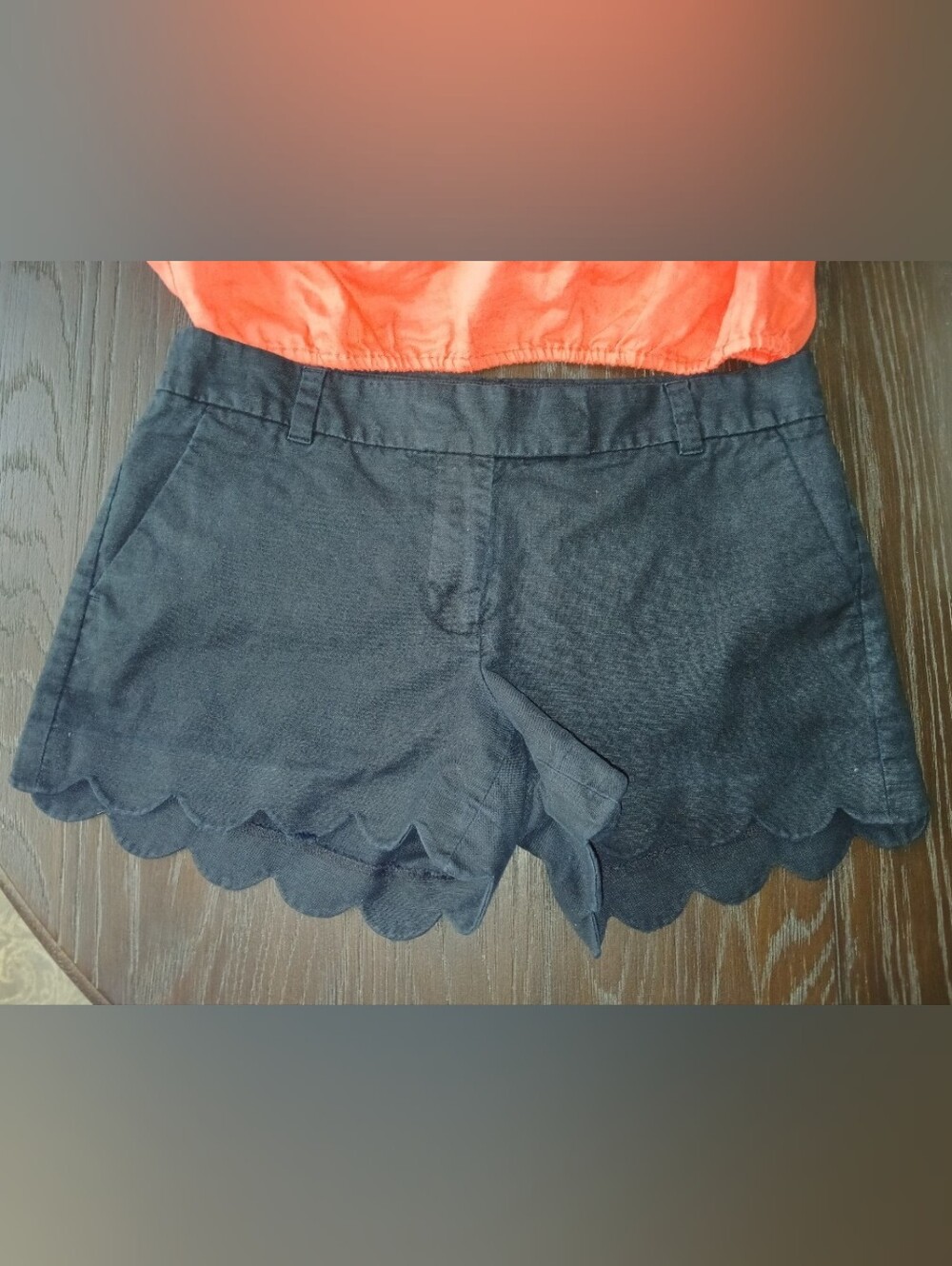 J. Crew Navy Scalloped Hem High-Waist Shorts Sz 8